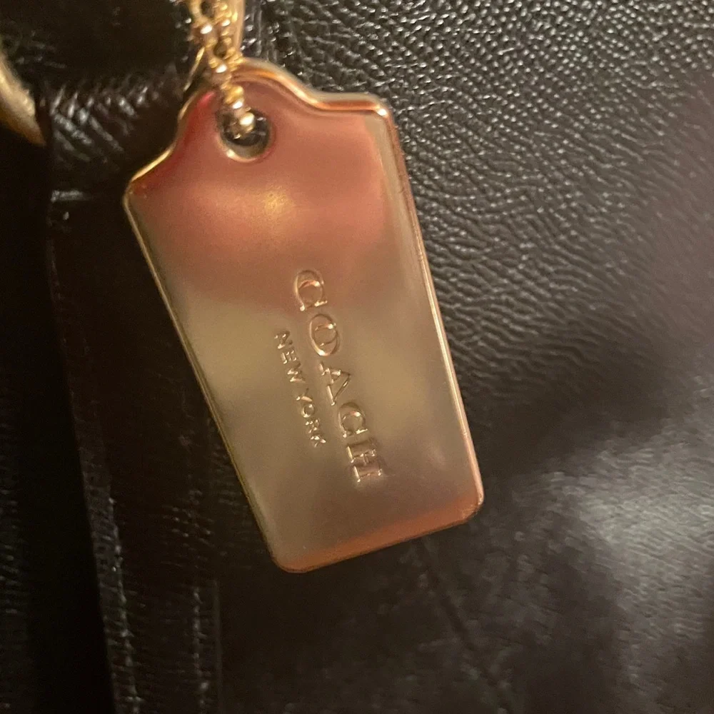 Coach Black Leather Tote with Gold-Tone Hardware - Picture 14 of 16